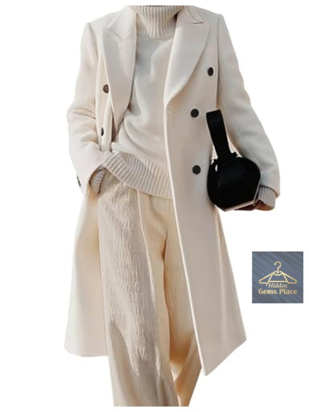Womens Long Wool Blend Peacoat Double Breasted Trench Overcoat